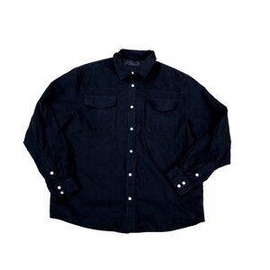 ALFANI Black Faux Microsuede Button Shirt Men's XL Black Heavy Military Pockets 